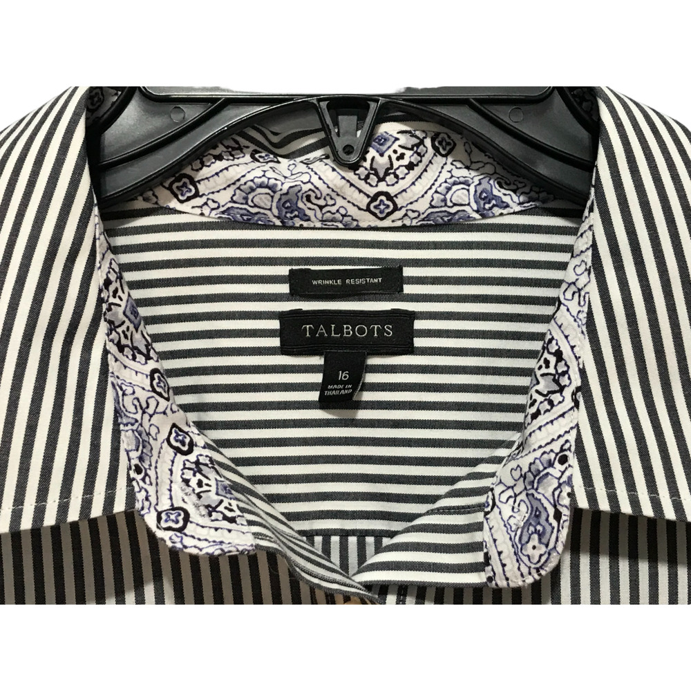 Talbots Size 16 Grey White Stripe Button Front To… - image 4